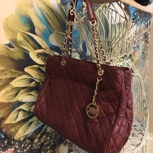Burgundy Michael Kors leather quilted shoulder bag